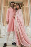Shop_Vana Ethnics_Pink Viscose Embroidery Sequins Sheesha Bloom Saree With Blouse _at_Aza_Fashions