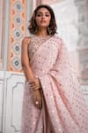 Buy_Vana Ethnics_Pink Viscose Embroidery Sequins Sheesha Bloom Saree With Blouse _Online_at_Aza_Fashions