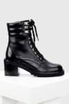 OROH_Black Plain Cordon Leather Biker Boots _Online_at_Aza_Fashions