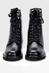 Shop_OROH_Black Plain Cordon Leather Biker Boots _Online_at_Aza_Fashions