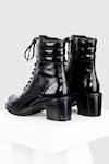 OROH_Black Plain Cordon Textured Leather Biker Boots _Online_at_Aza_Fashions