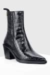 Buy_OROH_Black Textured Alava Block Heel Ankle Boots _at_Aza_Fashions