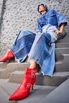 Buy_Oroh_Red Buckles Valeria Conical Heel Leather Boots _at_Aza_Fashions