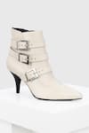 Shop_Oroh_White Buckles Valeria Conical Heel Ankle Boots _at_Aza_Fashions
