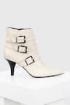 Oroh_White Buckles Valeria Conical Heel Ankle Boots _Online_at_Aza_Fashions