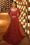 Buy_Vana Ethnics_Red Viscose Embroidery Cut Dana Rafflesia Garden Sequin Bridal Lehenga Set _at_Aza_Fashions