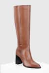 Shop_OROH_Brown Plain Antes High Heel Leather Long Boots _at_Aza_Fashions