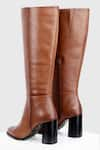 Buy_OROH_Brown Plain Antes High Heel Leather Long Boots _Online_at_Aza_Fashions