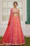 Buy_Cedar & Pine_Multi Color Organza Print Leheriya V Neck Lehenga Set  _at_Aza_Fashions