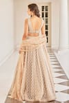 Shop_Cedar & Pine_Beige Organza Embroidery Trellis Plunging V Neck Lehenga Set  _at_Aza_Fashions