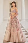 Shop_Cedar & Pine_Ivory Organza Print Floral Sweetheart Neck English Lehenga Set  _Online_at_Aza_Fashions