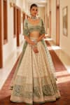 Buy_Cedar & Pine_Ivory Tulle Embroidery Zari V Neck Floral Garden Kalidar Lehenga Set  _at_Aza_Fashions