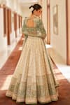 Shop_Cedar & Pine_Ivory Tulle Embroidery Zari V Neck Floral Garden Kalidar Lehenga Set  _at_Aza_Fashions