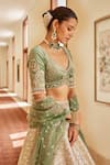 Cedar & Pine_Ivory Tulle Embroidery Zari V Neck Floral Garden Kalidar Lehenga Set  _Online_at_Aza_Fashions