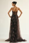 Shop_Cedar & Pine_Brown Tulle Embroidered Crystal Cosmic Sequin Strapless Gown _at_Aza_Fashions