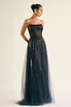 Buy_Cedar & Pine_Black Tulle Embellished Crystal Straight Umbra Sequin Corset Gown _at_Aza_Fashions