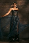 Cedar & Pine_Black Tulle Embellished Crystal Straight Umbra Sequin Corset Gown _Online_at_Aza_Fashions