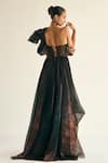 Shop_Cedar & Pine_Black Organza Embellished Sequin One Jupiter Placed Abstract Print Draped Gown _at_Aza_Fashions