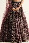 Cedar & Pine_Maroon Organza Embroidered Zari Plunge V-neck Floral Jaal Lehenga Set _Online_at_Aza_Fashions
