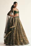 Buy_Cedar & Pine_Green Organza Embroidered Enchanted Forest Floral Print Lehenga Set _at_Aza_Fashions
