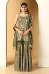 Buy Meenagurnam Green Chiffon Sequins Paisley Fleur Embroidered Kurta Sharara Set at Aza Fashions Buy_Meenagurnam_Green Chiffon Sequins Paisley Fleur Embroidered Kurta Sharara Set _at_Aza_Fashions