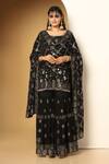 Meenagurnam Black Chiffon Beads, Sequins Round Neck Musk Bloom Embroidered Kurta Sharara Set Online at Aza Fashions Meenagurnam_Black Chiffon Beads, Sequins Round Neck Musk Bloom Embroidered Kurta Sharara Set _Online_at_Aza_Fashions