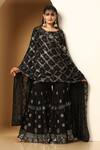 Shop Meenagurnam Black Chiffon Beads, Sequins Round Neck Musk Bloom Embroidered Kurta Sharara Set Online at Aza Fashions Shop_Meenagurnam_Black Chiffon Beads, Sequins Round Neck Musk Bloom Embroidered Kurta Sharara Set _Online_at_Aza_Fashions