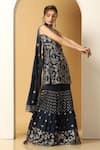 Buy_Meenagurnam_Blue Chiffon Sequins Polo Collar Gul Embroidered Kurta Sharara Set _Online_at_Aza_Fashions