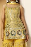 Shop_MeenaGurnam_Yellow Georgette Embroidery Sequin Deep Round Metallic Fleur Kurta Sharara Set _Online_at_Aza_Fashions