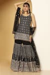 Buy_MeenaGurnam_Black Net, Georgette Beads, Zari, Sequins Persian Embroidered Kurta Sharara Set _at_Aza_Fashions