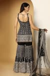 Shop_MeenaGurnam_Black Net, Georgette Beads, Zari, Sequins Persian Embroidered Kurta Sharara Set _at_Aza_Fashions