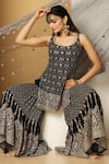 MeenaGurnam_Black Net, Georgette Beads, Zari, Sequins Persian Embroidered Kurta Sharara Set _Online_at_Aza_Fashions