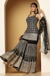 Buy_MeenaGurnam_Black Net, Georgette Beads, Zari, Sequins Persian Embroidered Kurta Sharara Set _Online_at_Aza_Fashions