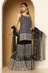 Shop_MeenaGurnam_Black Net, Georgette Beads, Zari, Sequins Persian Embroidered Kurta Sharara Set _Online_at_Aza_Fashions