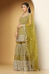 Buy Meenagurnam Green Net, Georgette Sequins, Beads, Retro Bloom Embroidered Kurta Sharara Set Online at Aza Fashions Buy_Meenagurnam_Green Net, Georgette Sequins, Beads, Retro Bloom Embroidered Kurta Sharara Set _Online_at_Aza_Fashions