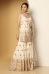 Meenagurnam_Ivory Net, Georgette Sequins, Mughal Bloom Embroidered Kurta Sharara Set _Online_at_Aza_Fashions