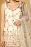 Meenagurnam_Ivory Net, Georgette Sequins, Mughal Bloom Embroidered Kurta Sharara Set _at_Aza_Fashions