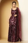 Buy_MeenaGurnam_Purple Kurta And Sharara Georgette Embroidery Sequin Leaf Neck Work Set _at_Aza_Fashions