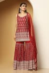 Buy_Meenagurnam_Maroon Georgette, Net Embroidery, Sequins, Zari Kurta Sharara Set _at_Aza_Fashions