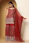 Buy_Meenagurnam_Maroon Georgette, Net Embroidery, Sequins, Zari Kurta Sharara Set _Online_at_Aza_Fashions
