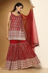 Shop_Meenagurnam_Maroon Georgette, Net Embroidery, Sequins, Zari Kurta Sharara Set _Online_at_Aza_Fashions