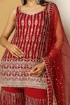 Meenagurnam_Maroon Georgette, Net Embroidery, Sequins, Zari Kurta Sharara Set _at_Aza_Fashions