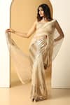 Buy_MeenaGurnam_Gold Net Embroidery Sequin Leaf Neck Bead Work Saree With Blouse_Online_at_Aza_Fashions