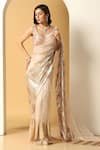 Buy_MeenaGurnam_Pink Net Embroidery Sequin Leaf Neck Work Saree With Blouse _at_Aza_Fashions