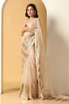 Buy_MeenaGurnam_Pink Net Embroidery Sequin Leaf Neck Work Saree With Blouse _Online_at_Aza_Fashions