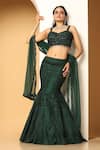 Buy_MeenaGurnam_Green Net Embellished Resham Sweetheart Neck 3d Floral Lehenga Set _at_Aza_Fashions