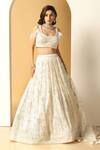 MeenaGurnam_Ivory Lehenga Georgette Embellished Thread U Neck Sequin Work Set_Online_at_Aza_Fashions