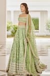 Buy_Cedar & Pine_Green Organza Embroidery Leaves Vine Square Neck Autumn Lehenga Set  _Online_at_Aza_Fashions