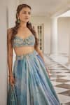 Shop_Cedar & Pine_Blue Organza Embroidery Sequin Sweetheart Neck Lehenga Set _Online_at_Aza_Fashions