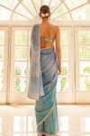 Shop_Cedar & Pine_Blue Georgette Embroidery Floral Sweetheart Neck Hand Saree With Blouse _at_Aza_Fashions